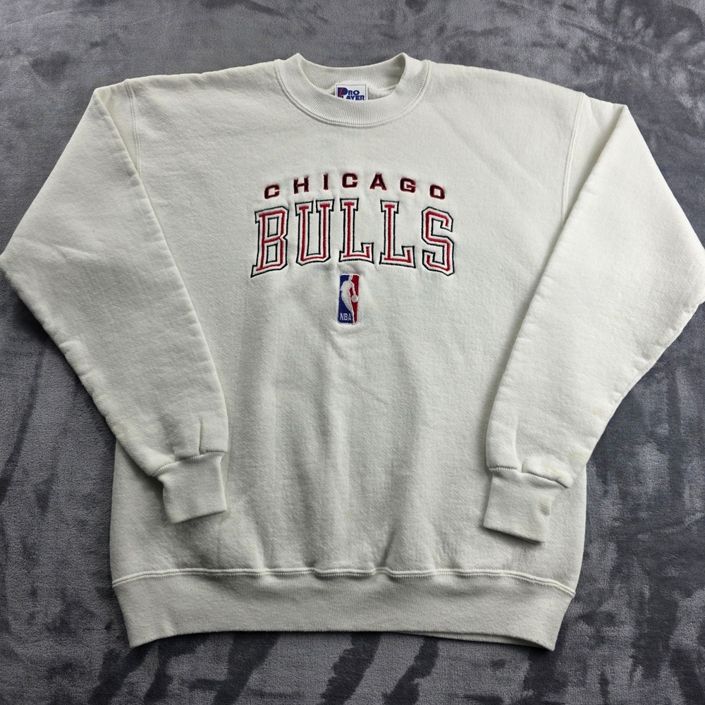 Vintage Chicago Bulls 90s Sweatshirt Mens Large White NBA Embroidered Pro Player